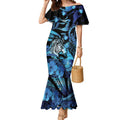 Personalised Maori Romantic Valentine Mermaid Dress The Hongi Kiss Blue Galaxy