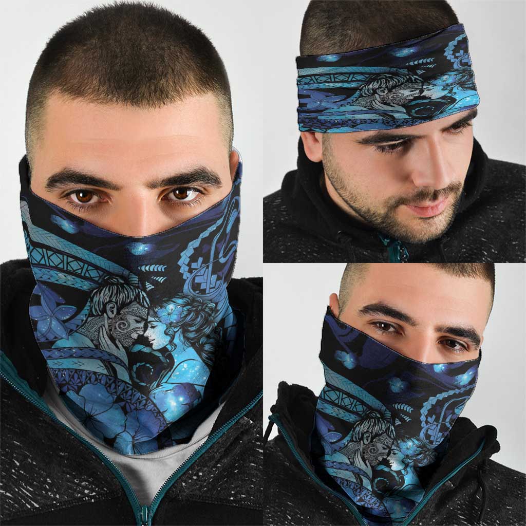 Maori Romantic Valentine Neck Gaiter The Hongi Kiss Blue Galaxy