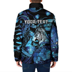 Personalised Maori Romantic Valentine Padded Jacket The Hongi Kiss Blue Galaxy