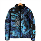 Personalised Maori Romantic Valentine Padded Jacket The Hongi Kiss Blue Galaxy