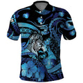 Personalised Maori Romantic Valentine Polo Shirt The Hongi Kiss Blue Galaxy