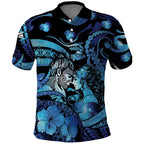 Personalised Maori Romantic Valentine Polo Shirt The Hongi Kiss Blue Galaxy