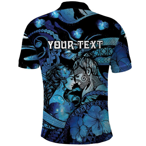 Personalised Maori Romantic Valentine Polo Shirt The Hongi Kiss Blue Galaxy
