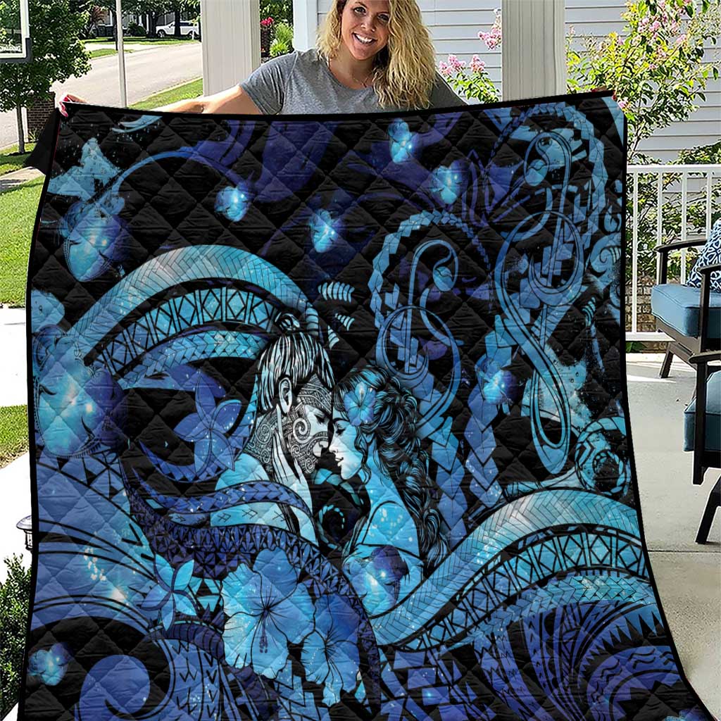 Maori Romantic Valentine Quilt The Hongi Kiss Blue Galaxy