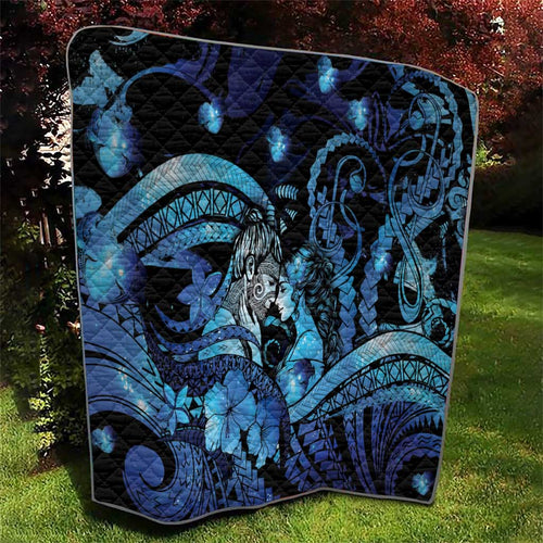 Maori Romantic Valentine Quilt The Hongi Kiss Blue Galaxy