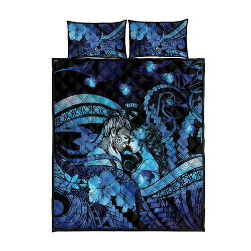 Maori Romantic Valentine Quilt Bed Set The Hongi Kiss Blue Galaxy