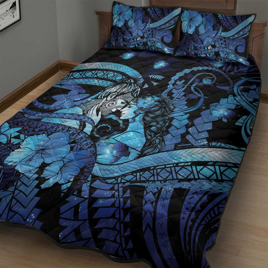 Maori Romantic Valentine Quilt Bed Set The Hongi Kiss Blue Galaxy