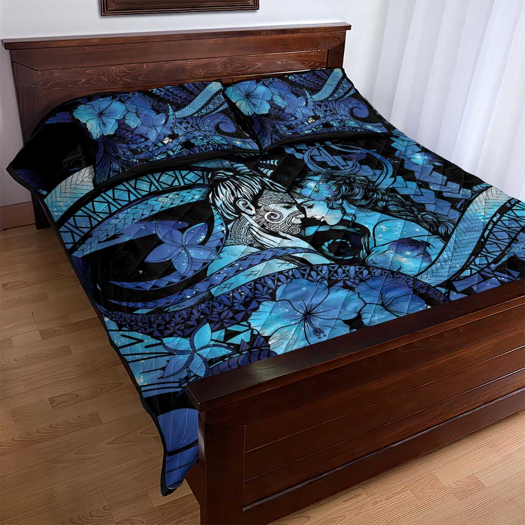 Maori Romantic Valentine Quilt Bed Set The Hongi Kiss Blue Galaxy
