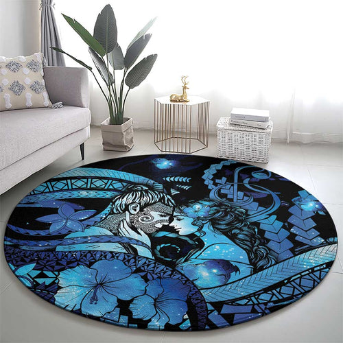 Maori Romantic Valentine Round Carpet The Hongi Kiss Blue Galaxy