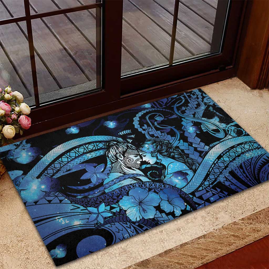 Maori Romantic Valentine Rubber Doormat The Hongi Kiss Blue Galaxy