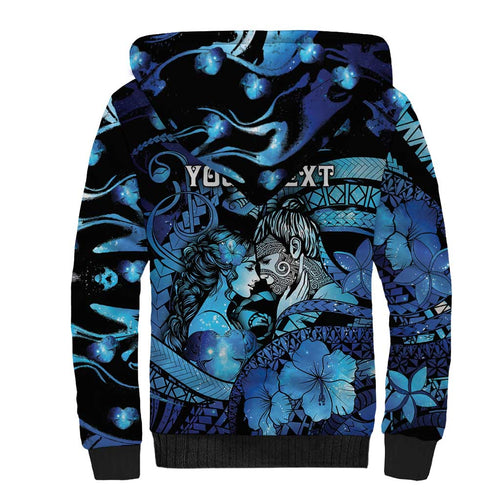 Personalised Maori Romantic Valentine Sherpa Hoodie The Hongi Kiss Blue Galaxy