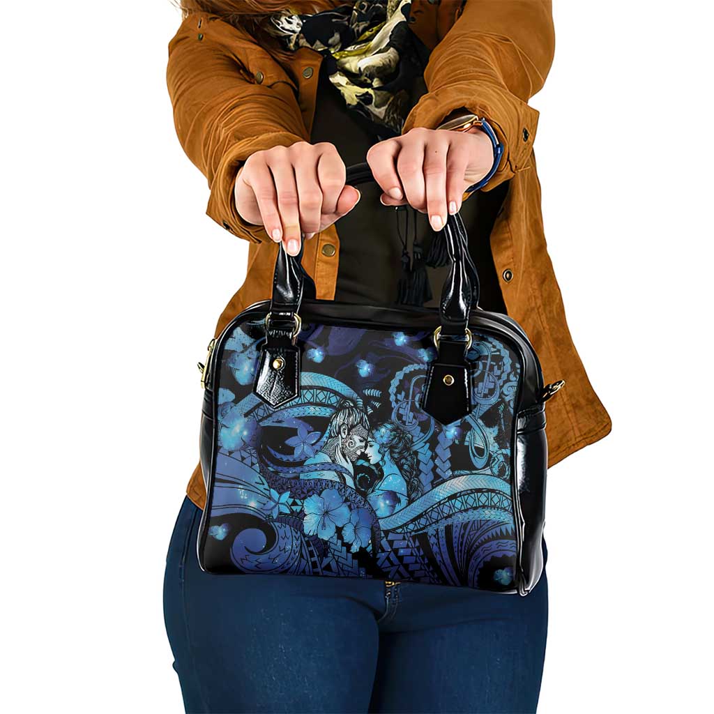 Maori Romantic Valentine Shoulder Handbag The Hongi Kiss Blue Galaxy