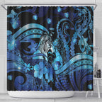 Maori Romantic Valentine Shower Curtain The Hongi Kiss Blue Galaxy
