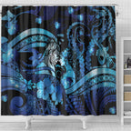 Maori Romantic Valentine Shower Curtain The Hongi Kiss Blue Galaxy