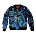 Personalised Maori Romantic Valentine Sleeve Zip Bomber Jacket The Hongi Kiss Blue Galaxy