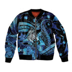 Personalised Maori Romantic Valentine Sleeve Zip Bomber Jacket The Hongi Kiss Blue Galaxy