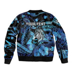 Personalised Maori Romantic Valentine Sleeve Zip Bomber Jacket The Hongi Kiss Blue Galaxy