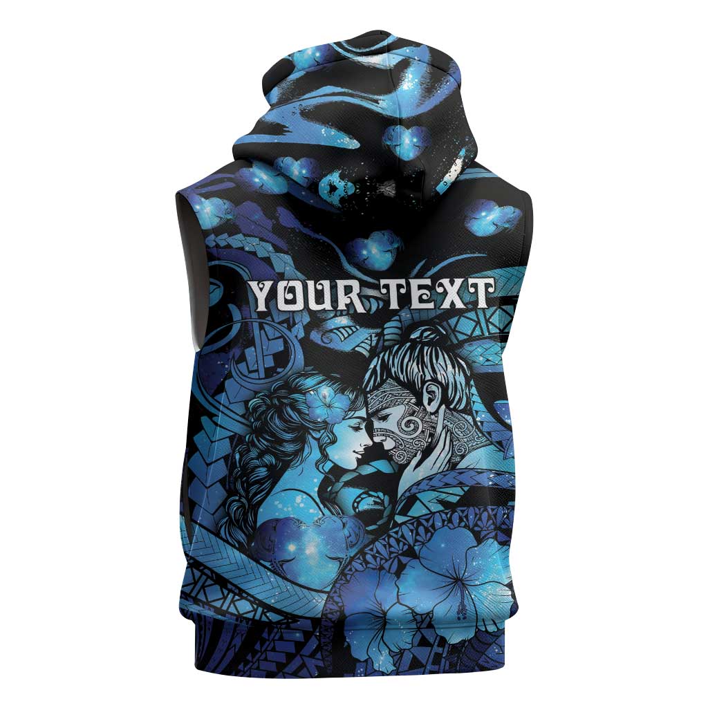 Personalised Maori Romantic Valentine Sleeveless Zip Hoodie The Hongi Kiss Blue Galaxy