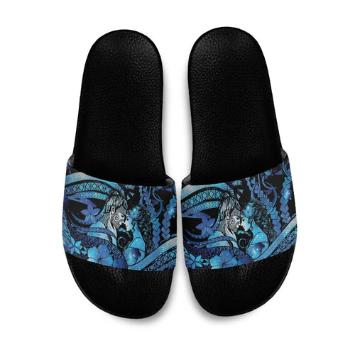 Maori Romantic Valentine Slide Sandals The Hongi Kiss Blue Galaxy