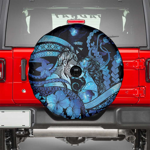 Maori Romantic Valentine Spare Tire Cover The Hongi Kiss Blue Galaxy