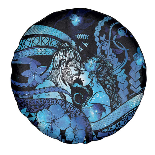 Maori Romantic Valentine Spare Tire Cover The Hongi Kiss Blue Galaxy