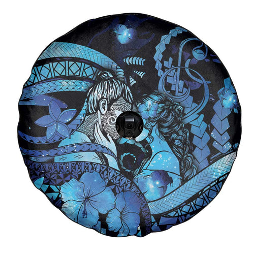 Maori Romantic Valentine Spare Tire Cover The Hongi Kiss Blue Galaxy