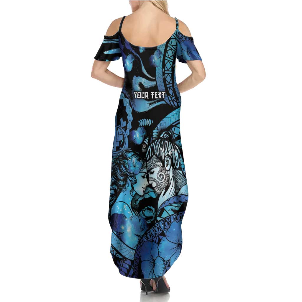 Personalised Maori Romantic Valentine Summer Maxi Dress The Hongi Kiss Blue Galaxy