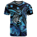 Personalised Maori Romantic Valentine T Shirt The Hongi Kiss Blue Galaxy