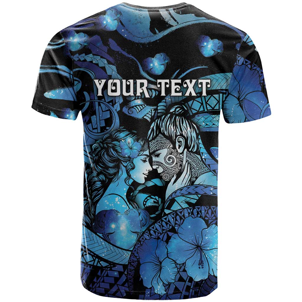 Personalised Maori Romantic Valentine T Shirt The Hongi Kiss Blue Galaxy