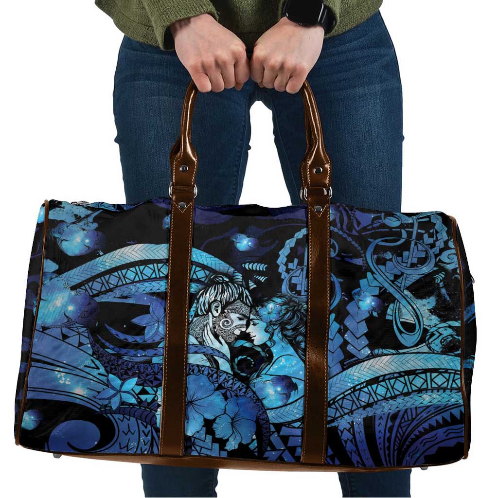Maori Romantic Valentine Travel Bag The Hongi Kiss Blue Galaxy