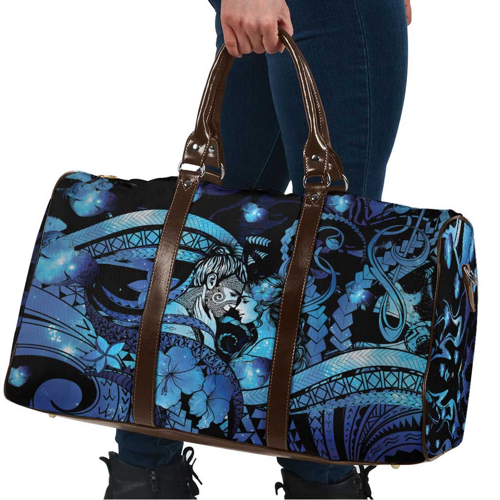 Maori Romantic Valentine Travel Bag The Hongi Kiss Blue Galaxy