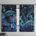 Maori Romantic Valentine Window Curtain The Hongi Kiss Blue Galaxy