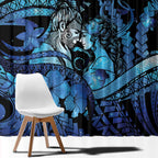 Maori Romantic Valentine Window Curtain The Hongi Kiss Blue Galaxy