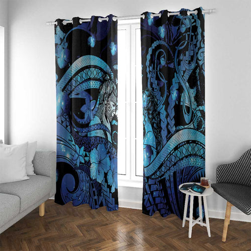 Maori Romantic Valentine Window Curtain The Hongi Kiss Blue Galaxy