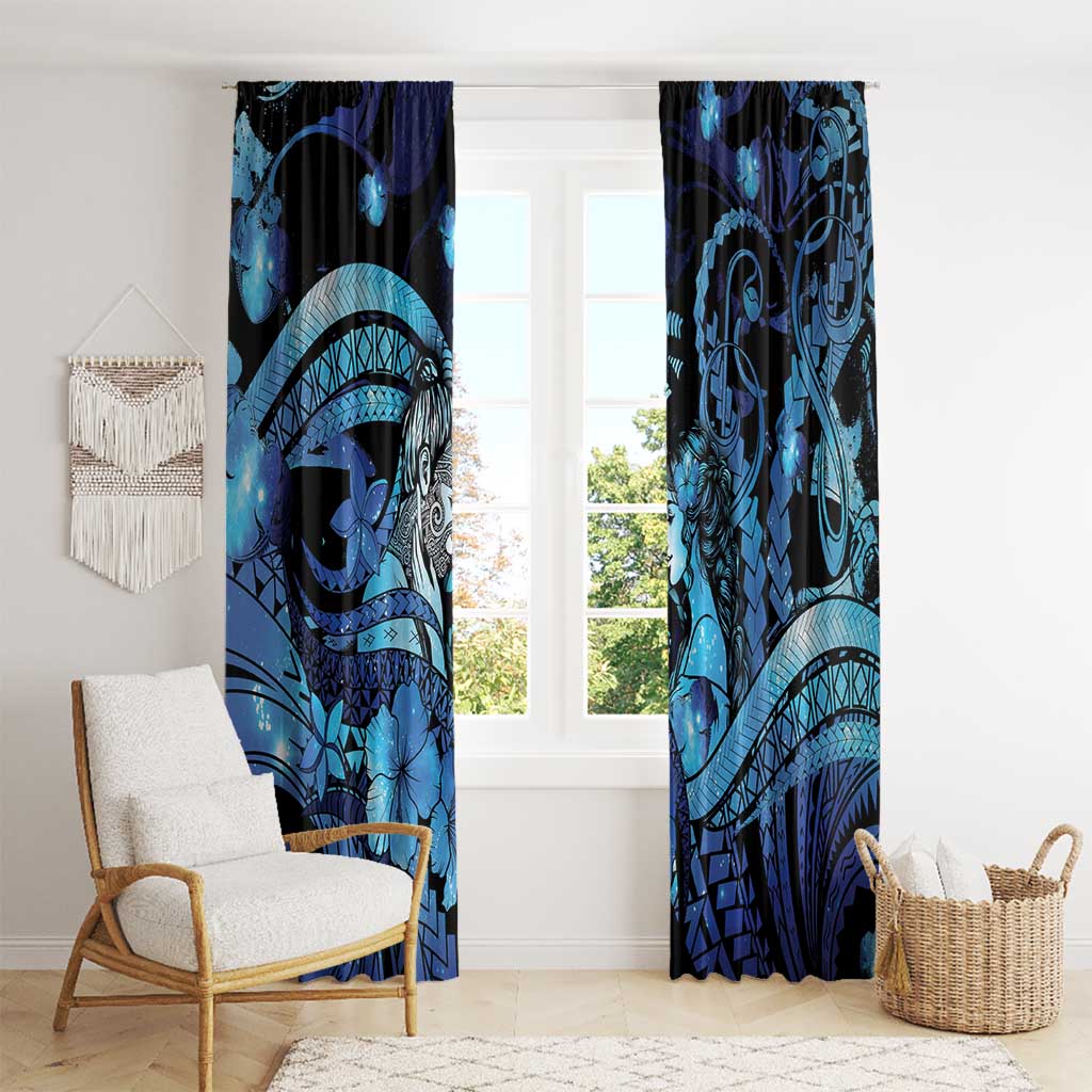 Maori Romantic Valentine Window Curtain The Hongi Kiss Blue Galaxy