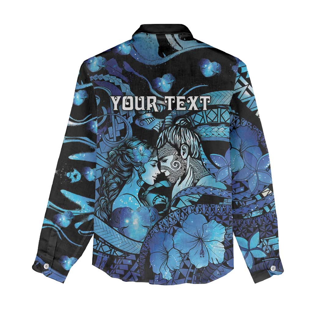 Personalised Maori Romantic Valentine Women Casual Shirt The Hongi Kiss Blue Galaxy
