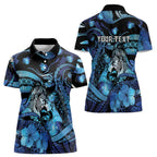 Personalised Maori Romantic Valentine Women Polo Shirt The Hongi Kiss Blue Galaxy