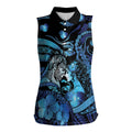 Personalised Maori Romantic Valentine Women Sleeveless Polo Shirt The Hongi Kiss Blue Galaxy