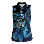 Personalised Maori Romantic Valentine Women Sleeveless Polo Shirt The Hongi Kiss Blue Galaxy