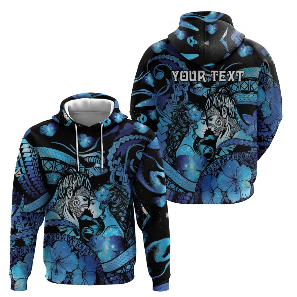 Personalised Maori Romantic Valentine Zip Hoodie The Hongi Kiss Blue Galaxy
