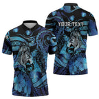 Personalised Maori Romantic Valentine Zipper Polo Shirt The Hongi Kiss Blue Galaxy