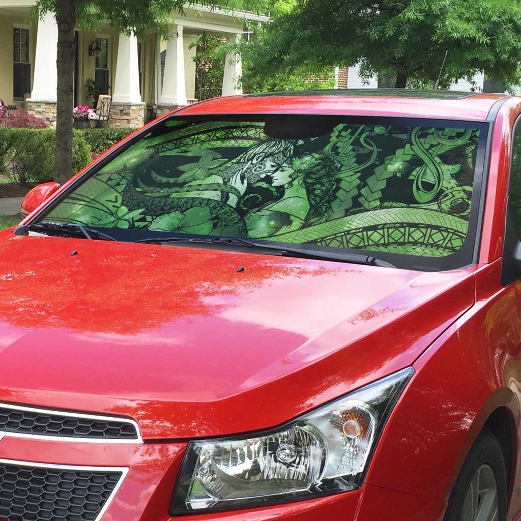 Maori Romantic Valentine Auto Sun Shade The Hongi Kiss Green Galaxy
