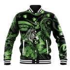 Personalised Maori Romantic Valentine Baseball Jacket The Hongi Kiss Green Galaxy