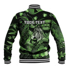 Personalised Maori Romantic Valentine Baseball Jacket The Hongi Kiss Green Galaxy