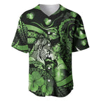 Personalised Maori Romantic Valentine Baseball Jersey The Hongi Kiss Green Galaxy