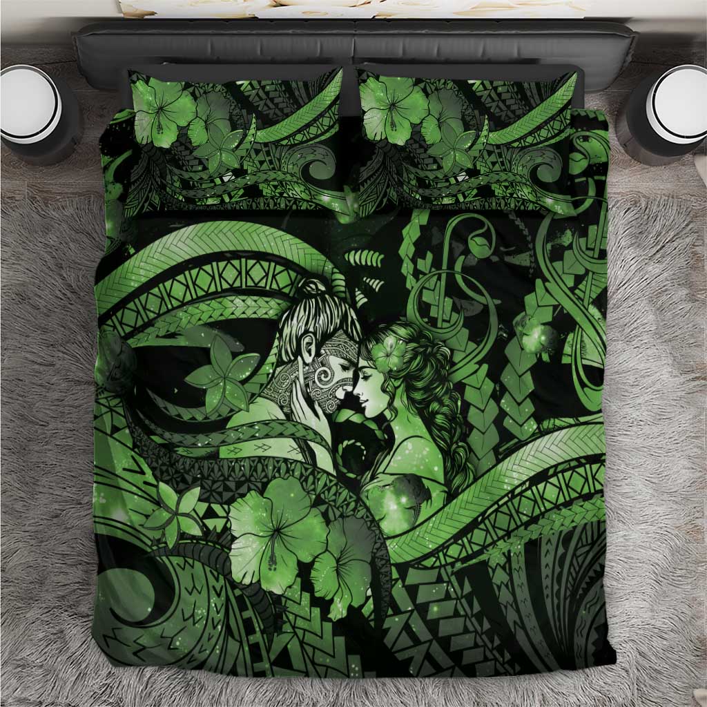 Maori Romantic Valentine Bedding Set The Hongi Kiss Green Galaxy