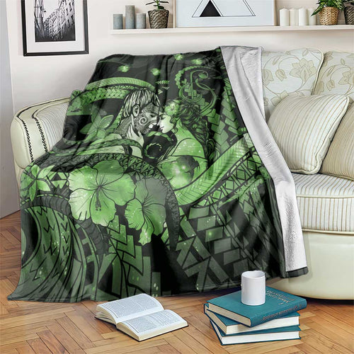 Maori Romantic Valentine Blanket The Hongi Kiss Green Galaxy
