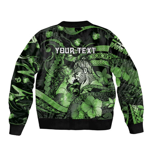 Personalised Maori Romantic Valentine Bomber Jacket The Hongi Kiss Green Galaxy