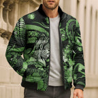 Personalised Maori Romantic Valentine Bomber Puffer Jacket The Hongi Kiss Green Galaxy