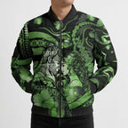 Personalised Maori Romantic Valentine Bomber Puffer Jacket The Hongi Kiss Green Galaxy